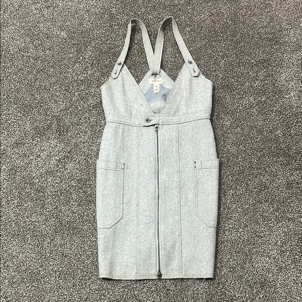 DIESEL small wool blend dress romper adjustable straps full zip skirt neutral